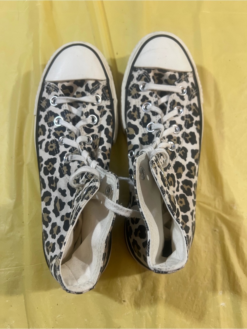 Converse Leopard Print High-Top Sneakers - White, Black, Tan - Picture 3 of 7